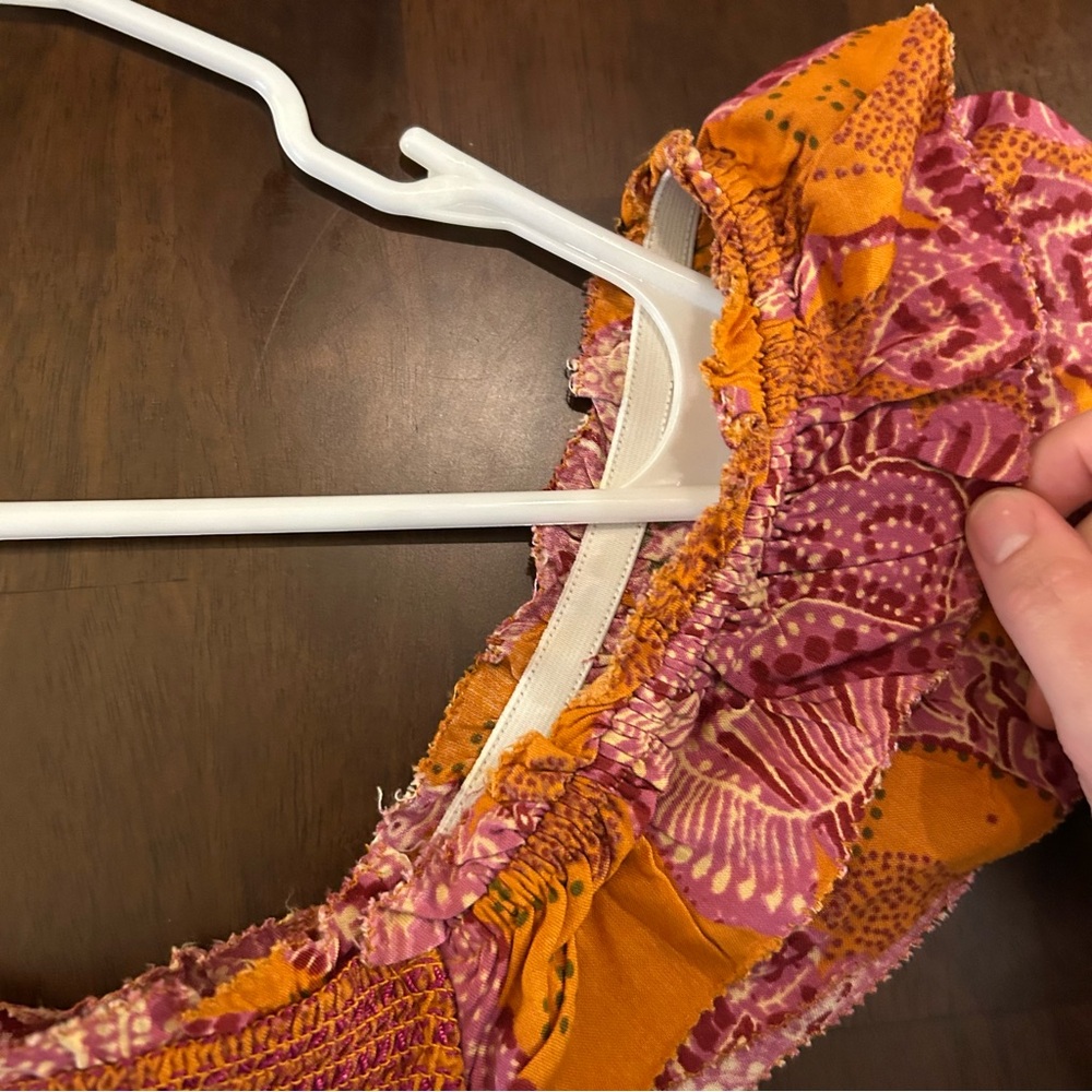 House of Harlow 1960 smocked off the shoulder boho orange pink print top Size S - Picture 13 of 13